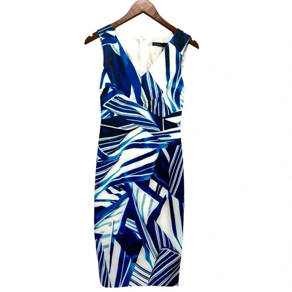 Karen Millen Blue White Geometric Print Sleeveless Sheath Dress Women’s Size 4 - Picture 9 of 10